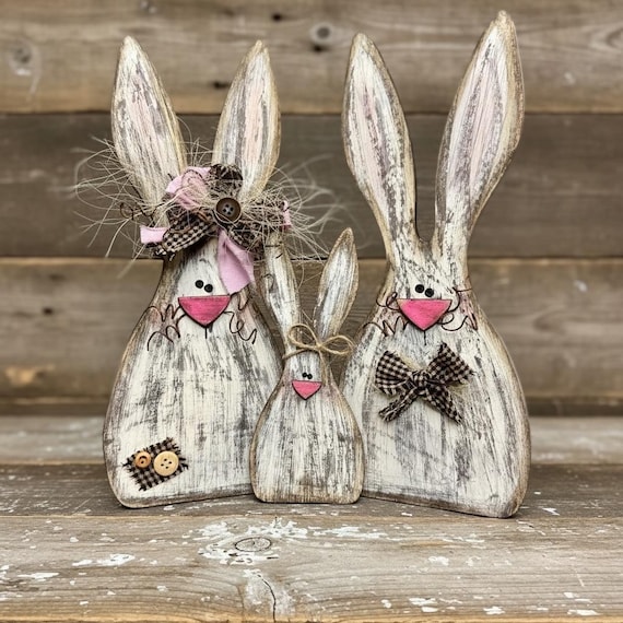 Rustic bunny family or individual Unpainted/ Unassembled DIY (Do it yourself) 3 sizes