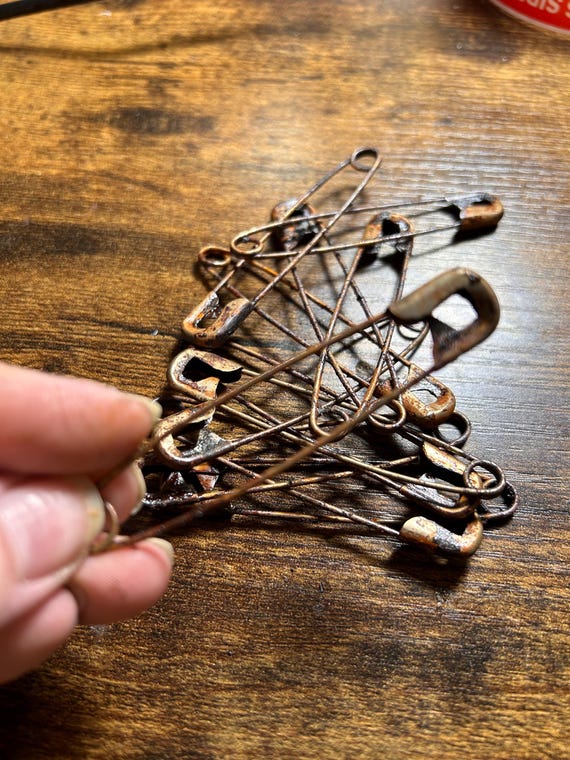 Hand-Rusted Safety Pins – 3 Inch Primitive Rusty Pins – Set of 12 – Farmhouse Craft & Décor Embellishments