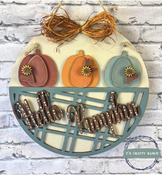 Hello Pumpkin Door Hanger Sign  DIY Unpainted Unassembled (DIY Do it yourself)