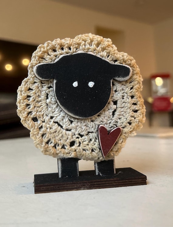 Rustic Little Lamb Unpainted DIY Kit with coffee stained doily