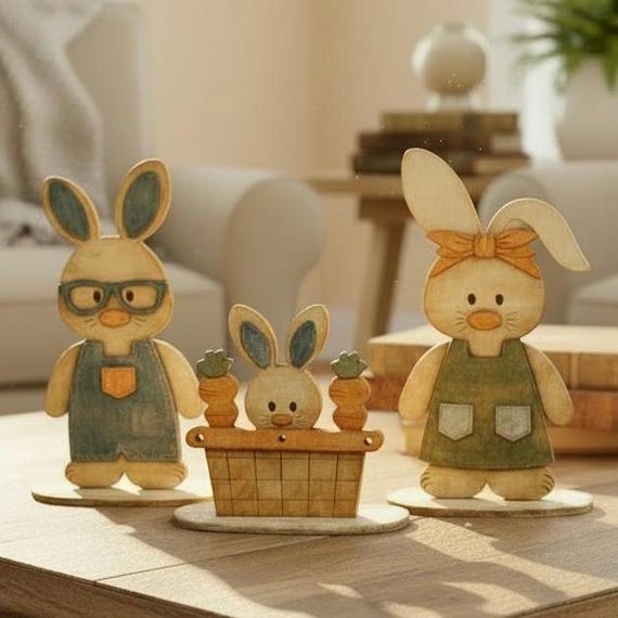 Rustic Bunny Family Unpainted DIY Kit (You put it together)