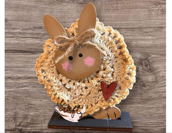 Rustic bunny Unpainted DIY Kit with coffee stained doily