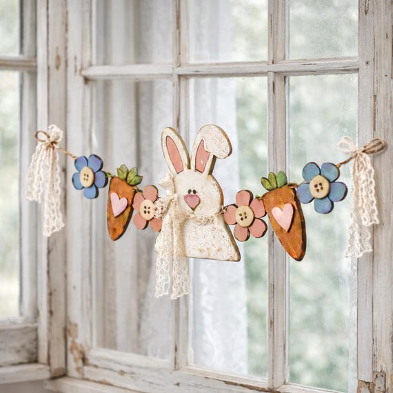 Rustic Bunny and Carrot Banner Unpainted DIY Kit (You put it together)