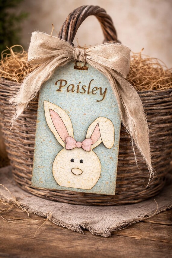 Farmhouse Easter Bunny Basket name tag unpainted. Can be personalized