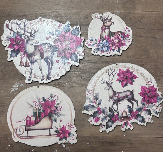 Reindeer Tattoo Paper kit with Unpainted Wood Ornament cutouts