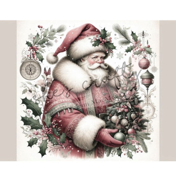 Vintage Santas with boarders Bundle Printables (Not a physical item)