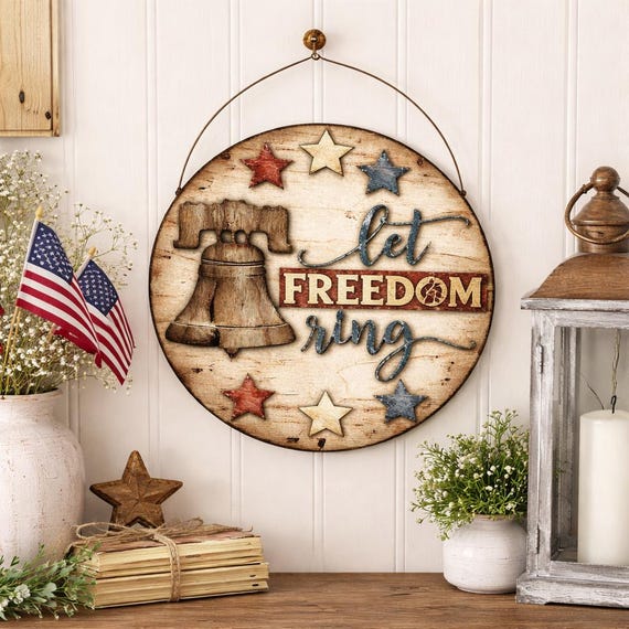 Let freedom ring door hanger DIY Unpainted and Unassembled (DIY= Do it Yourself) Size 10 inch round.