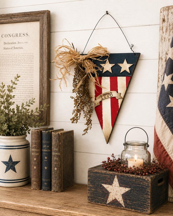 1776 Pennant Banner DIY UNPAINTED comes with stars and 1776 ribbon wood banner 10 inches