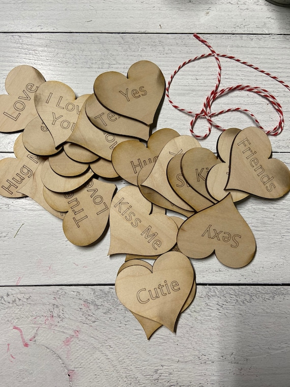 DIY Wood Conversation Hearts Craft Kit, Unpainted 25 Hearts