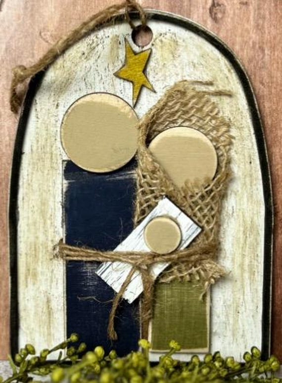Primitive Holy Family Christmas Ornament Sign DIY Unpainted Unassembled (DIY Do it yourself)