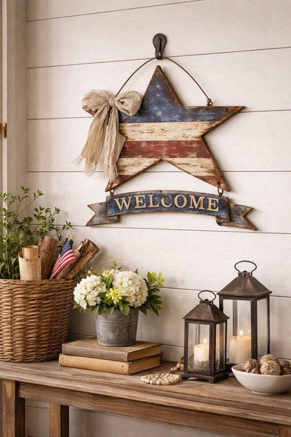 Welcome Patriotic Star DIY Kit (unpainted/ unassembled) Forth of July decor for wall or door. Do It Yourself. 10 inch Star