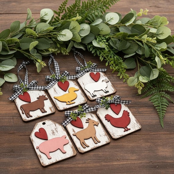 Farm Animal Tag Set Unpainted (Can be used as ornaments or gift tags)DIY - Do It Yourself (Blank)