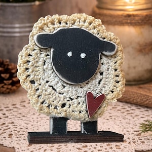 Primitive Lamb Wood Kit DIY, Coffee Stained Doily Lamb, Farmhouse Easter Decor, Unfinished Wood Cutout, Rustic Tray, Spring Craft Kit