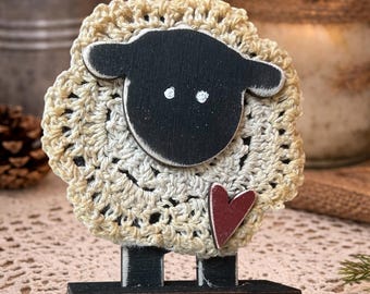 Primitive Lamb Wood Kit DIY, Coffee Stained Doily Lamb, Farmhouse Easter Decor, Unfinished Wood Cutout, Rustic Tray, Spring Craft Kit
