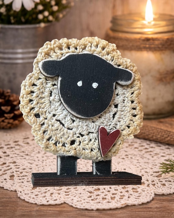 Primitive Lamb Wood Kit DIY, Coffee Stained Doily Lamb, Farmhouse Easter Decor, Unfinished Wood Cutout, Rustic Tray, Spring Craft Kit