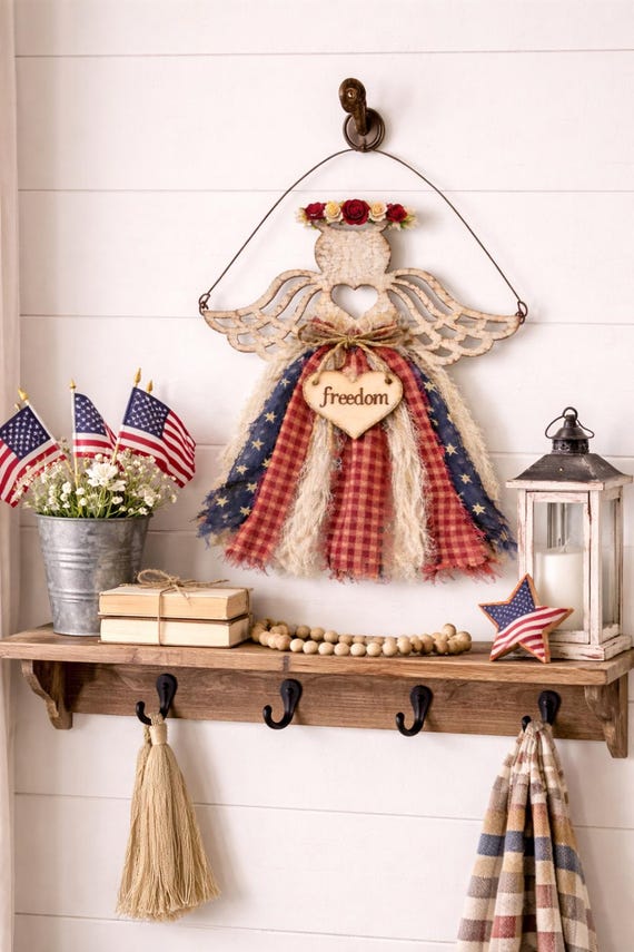 DIY Freedom Angel  fabric holder, 6 inches (unpainted) Wood cutout with heart only. (No Fabric Included)