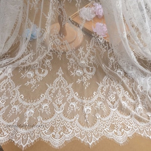 White Soft Chantilly French Eyelash Stretch Lace Fabric DIY Wedding Bridal Dress 59'' Width Vintage Veil Lace