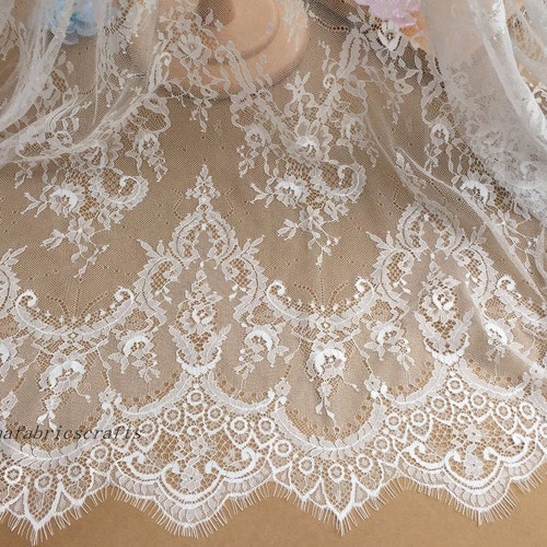 SOFT White French Chantilly Lace Fabric Elegant Floral Wedding - Etsy