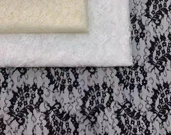 2023 Soft Chantilly French  Stretch Lace Fabric with Sequin DIY Wedding Bridal Dress 59'' Width Vintage Veil Lace