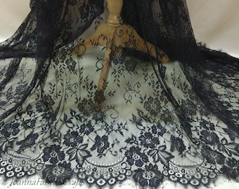 2025 Schwarze Wimpern Französische Chantilly Spitze Stoff / Anmutiger Blumen Stoff / Mantilla Spitzenstoff / 59 &#39;&#39; breite weiche Spitze