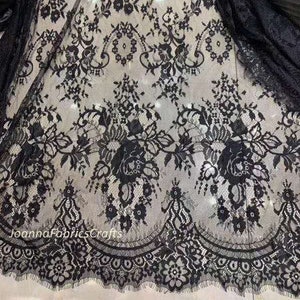 Black Eyelash French Chantilly Lace Fabric /Graceful Floral Fabric /Mantilla Lace Fabric /59'' wide Soft Lace