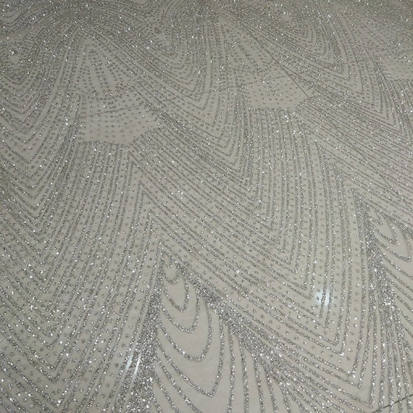 Silver Sparkle Glitter Soft Tulle Bridal Mesh Lace Fabric 51 '' Width Geometric Vendu par yard