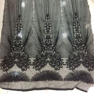 Black Sequin Mesh Lace Fabric Embroidery Sequin Tulle Wedding Dress Party Prom Dress Fabric 51&#39;&#39; Width Sold by the Yard
