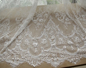 2025 Weiß Weiche Chantilly Französisch Wimpern Stretch Spitze Stoff DIY Hochzeit Brautkleid 59 &#39;&#39; Breite Vintage Schleier Spitze