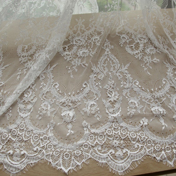 2023 White Soft Chantilly French Eyelash Stretch Lace Fabric DIY Wedding Bridal Dress 59'' Width Vintage Veil Lace