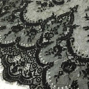 Black Soft Chantilly French Eyelash Stretch Lace Fabric Dress Fabric 59'' Width Vintage Lace Lingerie Lace image 1