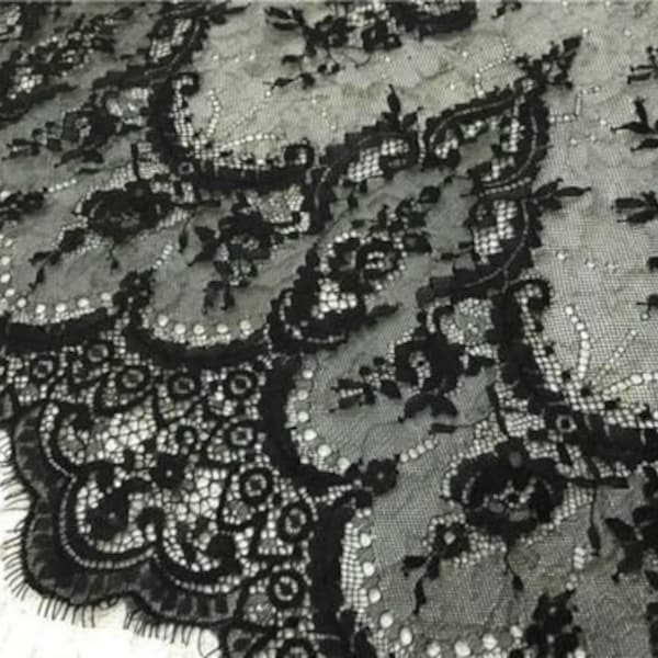 Noir Doux Chantilly Français Cils Stretch Lace Tissu Tissu Tissu 59'' Largeur vintage Dentelle Lingerie Dentelle