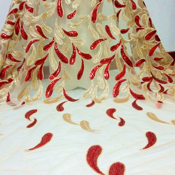 Red Gold Fabric Etsy