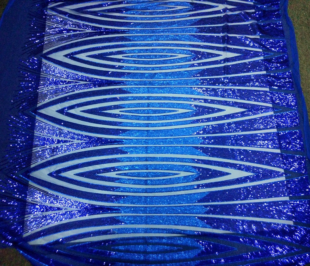 Royal Blue Sequin Fabric Mesh Embroidery Lace Fabric Gown Dress Fabric ...