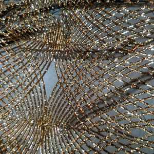 2025 Gold Sequin on Black Mesh fabric / Diamond A Embroidery Lace Fabric/ Prom Gown Dress Fabric By The Yard 51&#39;&#39; Width