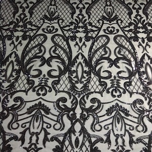 Jurkjurkjurk van zwarte pailletten geborduurde kant stof stretch mesh stof op maat gesneden: 51 inch breed