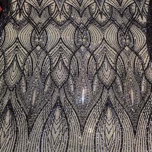 2025 geborduurde kant stof zwarte pailletten stretch mesh handgemaakte jurk jurk stof op maat gesneden: 51&#39;&#39; breedte