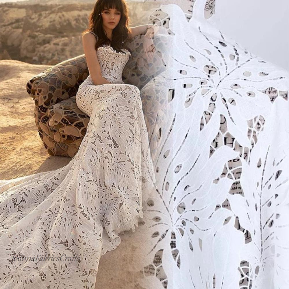 2024 Gorgeous White Guipure Lace Fabric Embroidery Leaves Chemical Lace Fabric 51 Wide Wedding Dress Fabric Etsy