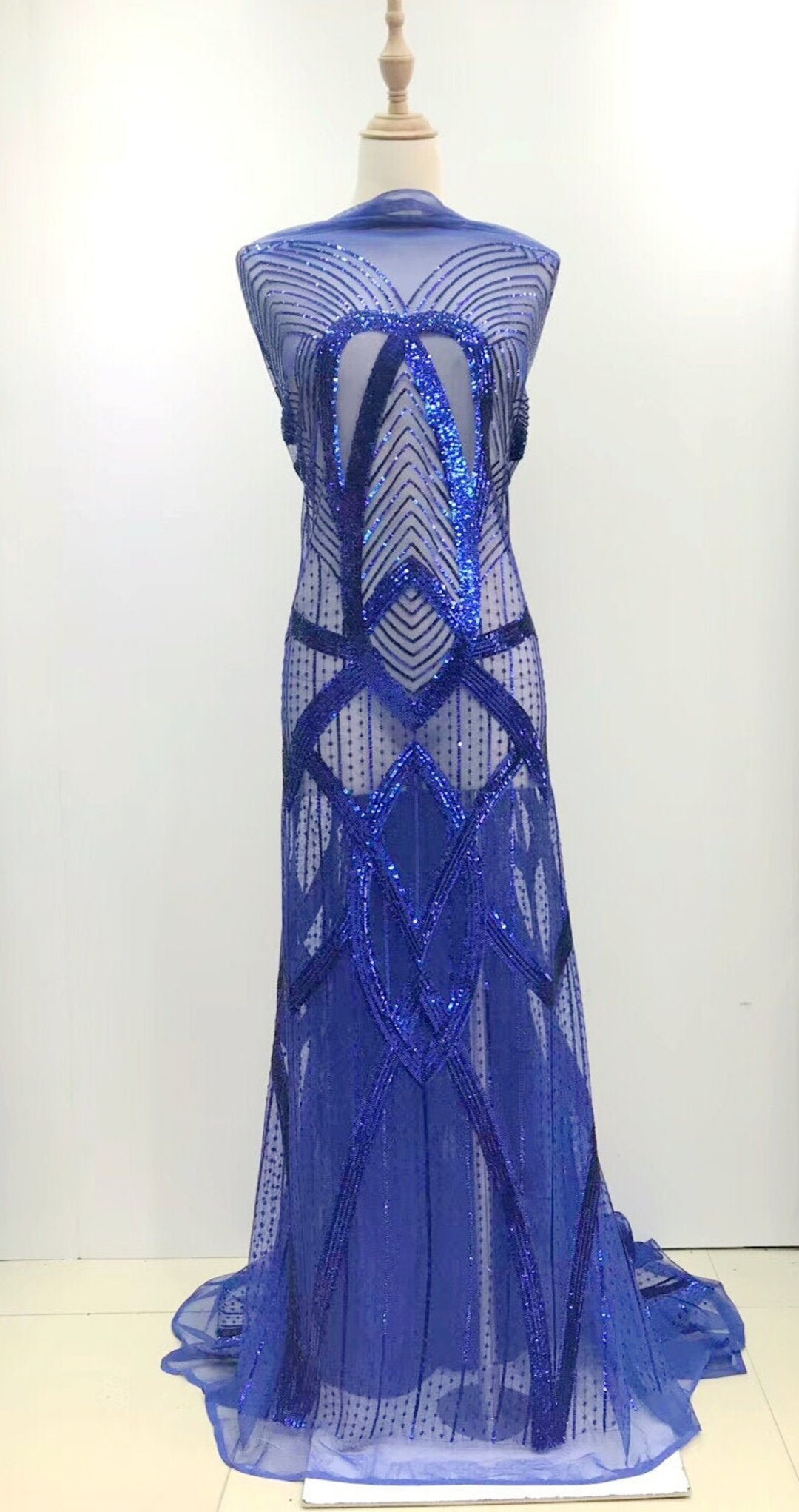 Royal Blue Sequin Fabric Mesh Embroidery Lace Fabric Prom Gown - Etsy