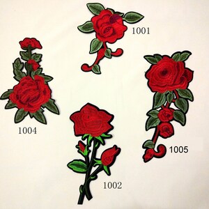 Red Rose Flower Appliques: Iron On Embroidery Patches (2 Pieces)