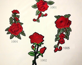 2 pezzi Rosso Rosa Fiore Patches / Fiori Appliques / Patch ricamo /Iron On Patch per Giacche e zaini / Materiale da cucire fai da te