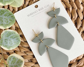 Valor Dangles in Deep Olive | Modern Polymer Clay Statement Earrings | Gifts for Her