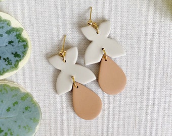 Ophelia Dangles in Sand & Camel | Modern Polymer Clay Statement Earrings | Gifts for Her