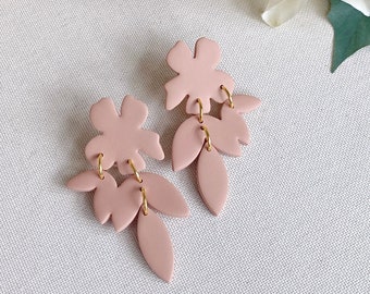 Dear Theodosia Dangles in Blush | Floral Leaf Earrings | Modern Polymer Clay Statement Earrings | Gifts for Her