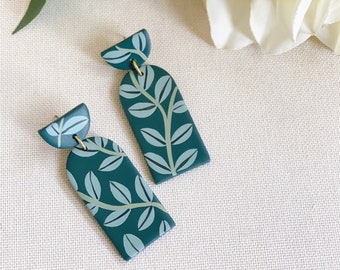 Solid Arch Dangles in Won't You Be Vine | Green Hand-Painted Leaf Polymer Clay Statement Earrings | MMCxKORIE | Gifts for Her