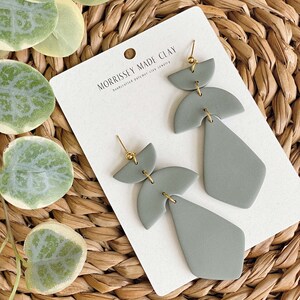 Valor Dangles in Deep Olive Modern Polymer Clay Statement Earrings Gifts for Her image 1