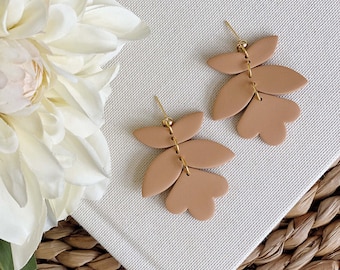 Verdunia Dangles in Camel | Floral Modern Polymer Clay Statement Earrings | Gifts for Her