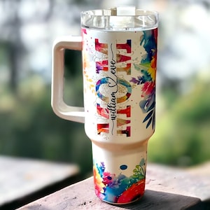 Custom floral 40oz Tumbler with Handle