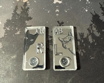Nosy Cats black w/silver mirror with position BBs X-ray Marker Set, xray, rad tech, radiologic technologist, Xray tech, peeking, humor