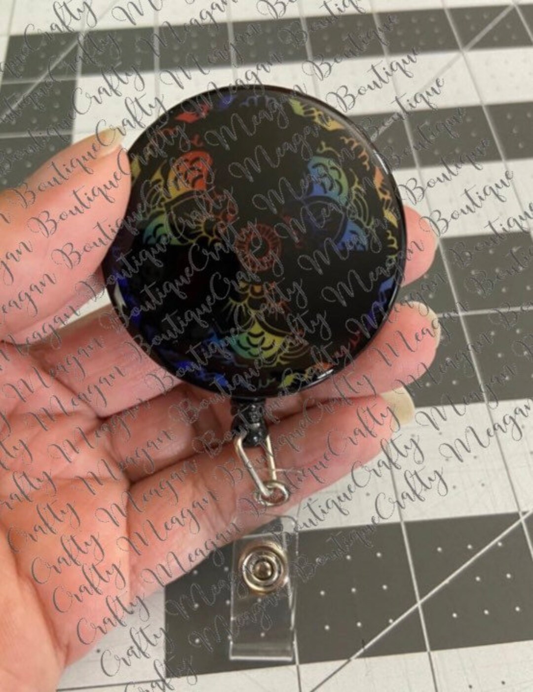 Radiation Symbol Mandala Rainbow Badge Reel, Rad Tech, Radiologic