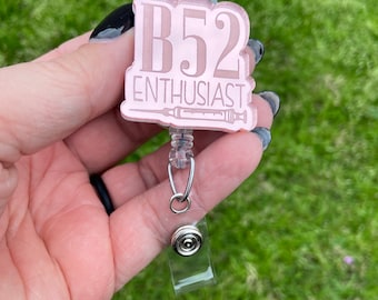 B52 Enthusiast Rose Gold Mirrored Badge Reel, ct tech, tomography, cat scan, radiologic Technologist,  humor, nurse, cna, er life